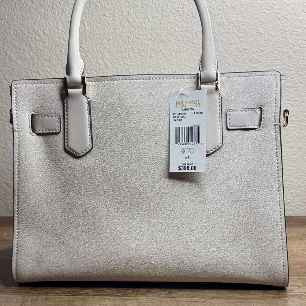 Michael Kors Hamilton Leather Medium Light Cream Satchel with Gold Accents - Picture 4 of 8